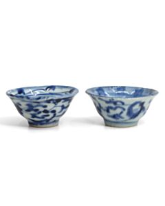 40ml Late Qing, B&W porcelain teacup pair